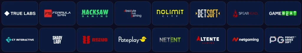 Bananzia Casino overzicht van game providers met NetEnt, NetGaming, Hacksaw Gaming en andere software studios