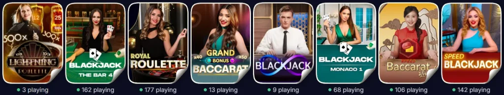 Bananzia Casino overzicht van live casino spellen met blackjack, roulette en baccarat tafels